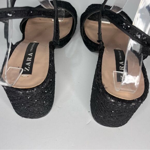 Zara Black Sparkle Block Heel Size 40 - Picture 6 of 8